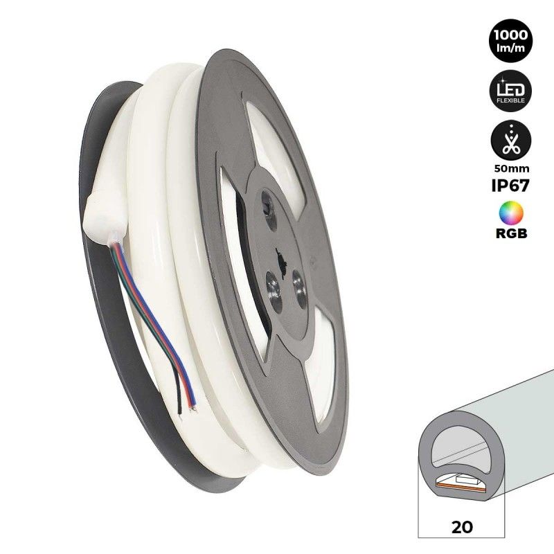 Neón LED flexible 360º circular RGB X 5 metros - Kit completo - 24 V - Ø20mm - IP67