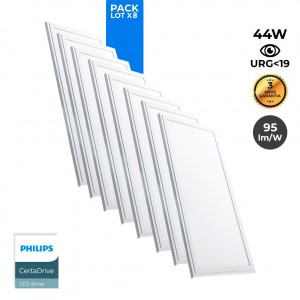 Pack de 8 paneles LED slim 120X30 cm -  Driver Philips - 44W - UGR19