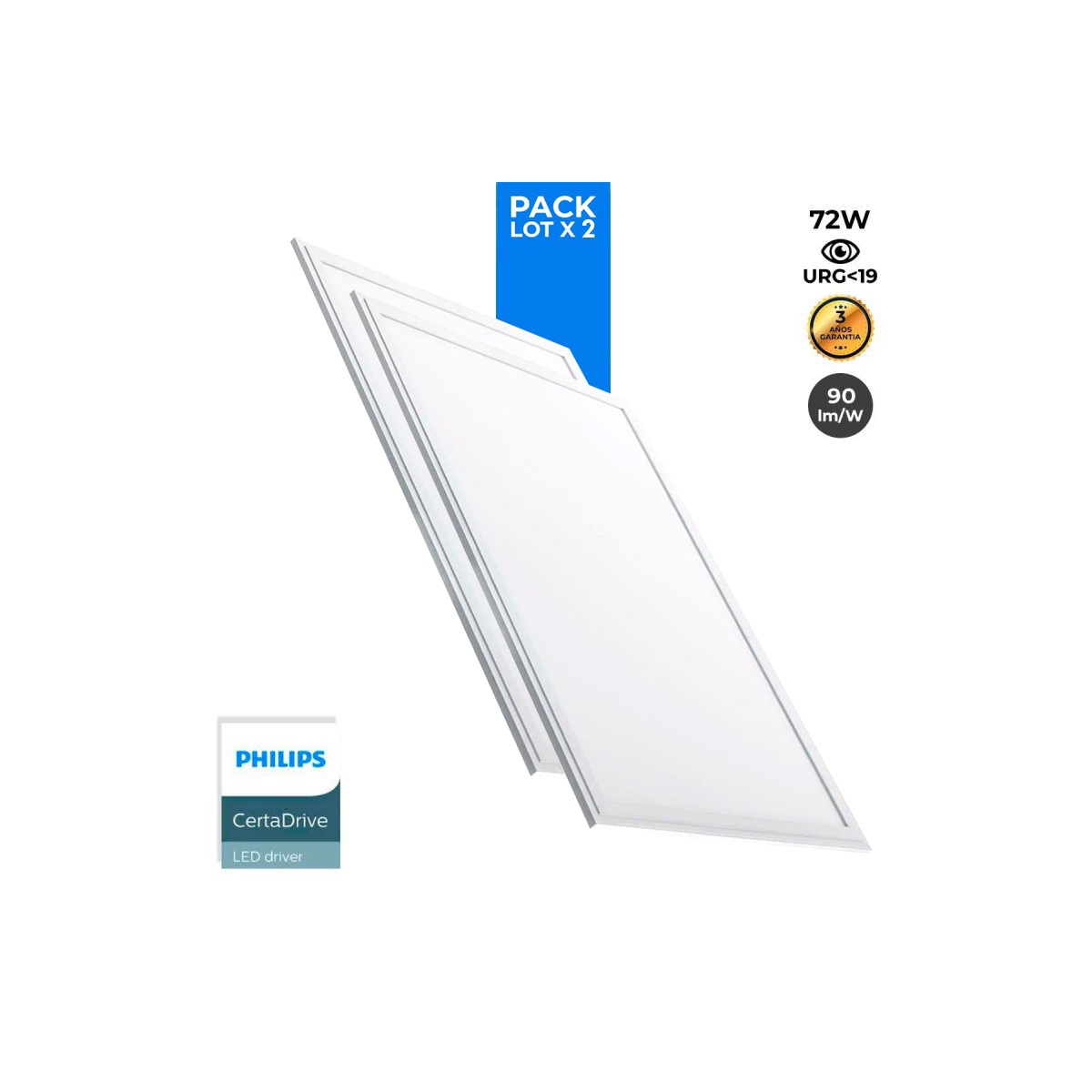 Pack de 2 Panel LED slim 120X60cm - Driver PHILIPS - 72W - UGR19