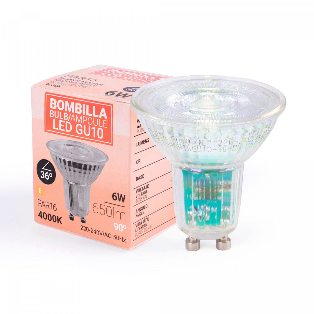 Bombilla LED GU10 6W cristal - 800lm - PAR16 - 36°