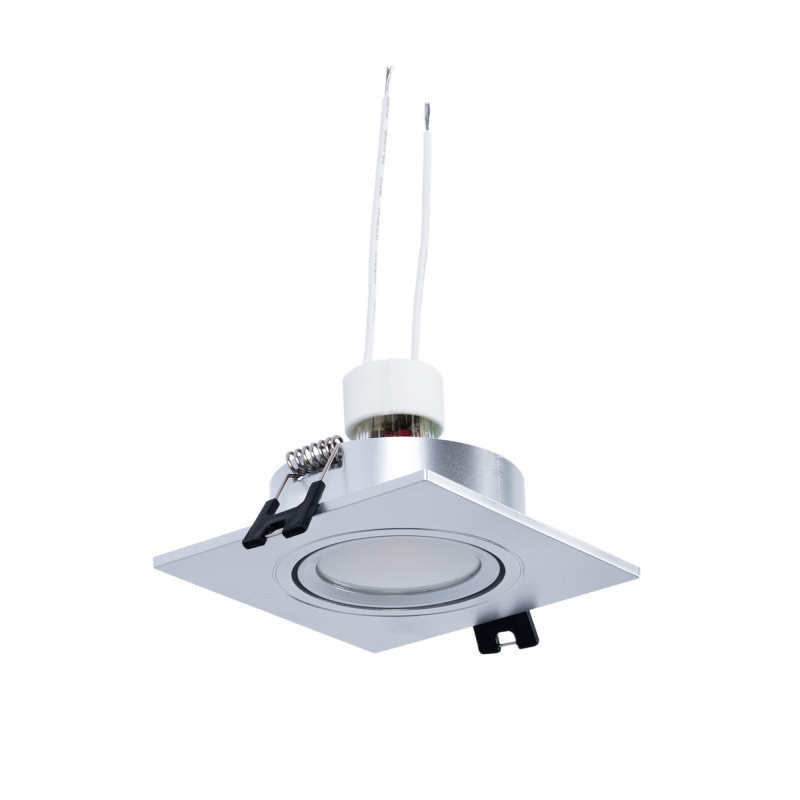 KIT Aro downlight cuadrado 93x93mm (plata) + Bombilla GU10 5,4W + Portalámparas