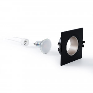 KIT Aro downlight cuadrado 93x93mm (negro/champagne) + Bombilla GU10 5,4W + Portalámparas