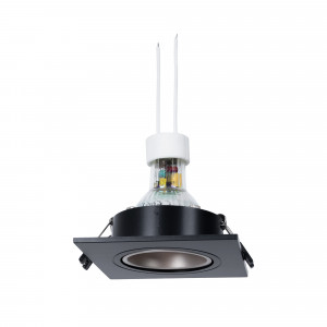 KIT Aro downlight cuadrado 93x93mm (negro/champagne) + Bombilla GU10 5,4W + Portalámparas