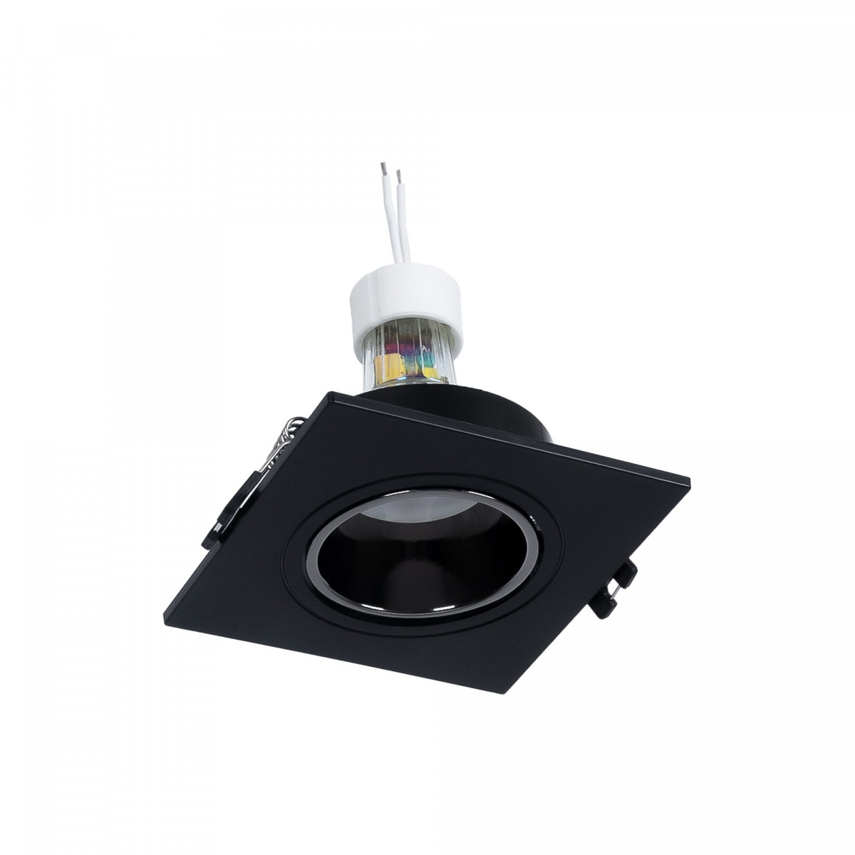 KIT Aro downlight cuadrado 93x93mm (gris/negro) + Bombilla GU10 5,4W + Portalámparas