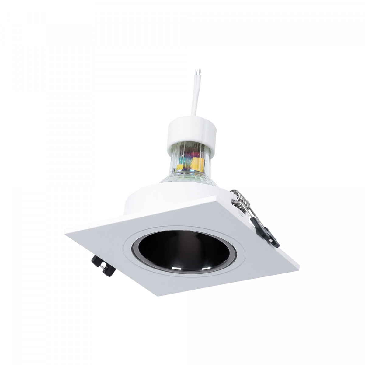 KIT Aro downlight cuadrado 93x93mm (gris/blanco) + Bombilla GU10 5,4W + Portalámparas