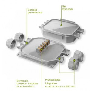 CAJA DE CONEXIONES ESTANCA READYBOX CON GEL AISLANTE INTEGRADO IP68 CON 5 CONECTORES 6MM2