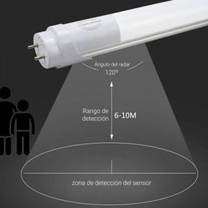 Tubo LED T8 de 150cm 24W con sensor de proximidad por microondas Blanco Frío 6000K cristal opal