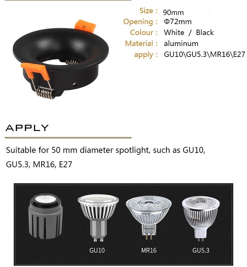 Any Lamp Recessed Spot Circular Aluminium, Cutout 65mm - GU5.3 Socket