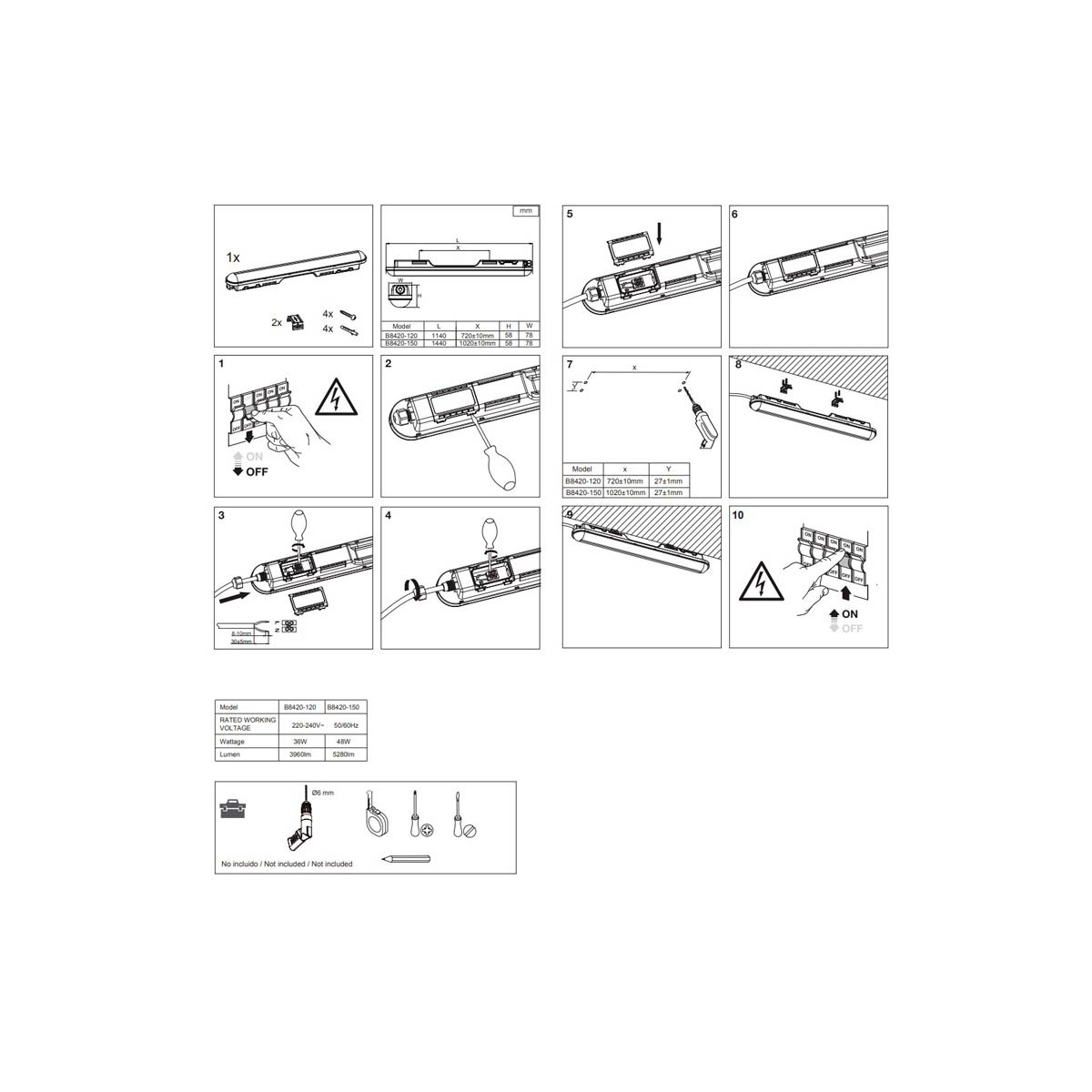 Plafoniera Stagna Led Collegabile 48w 150cm Ip65 9837