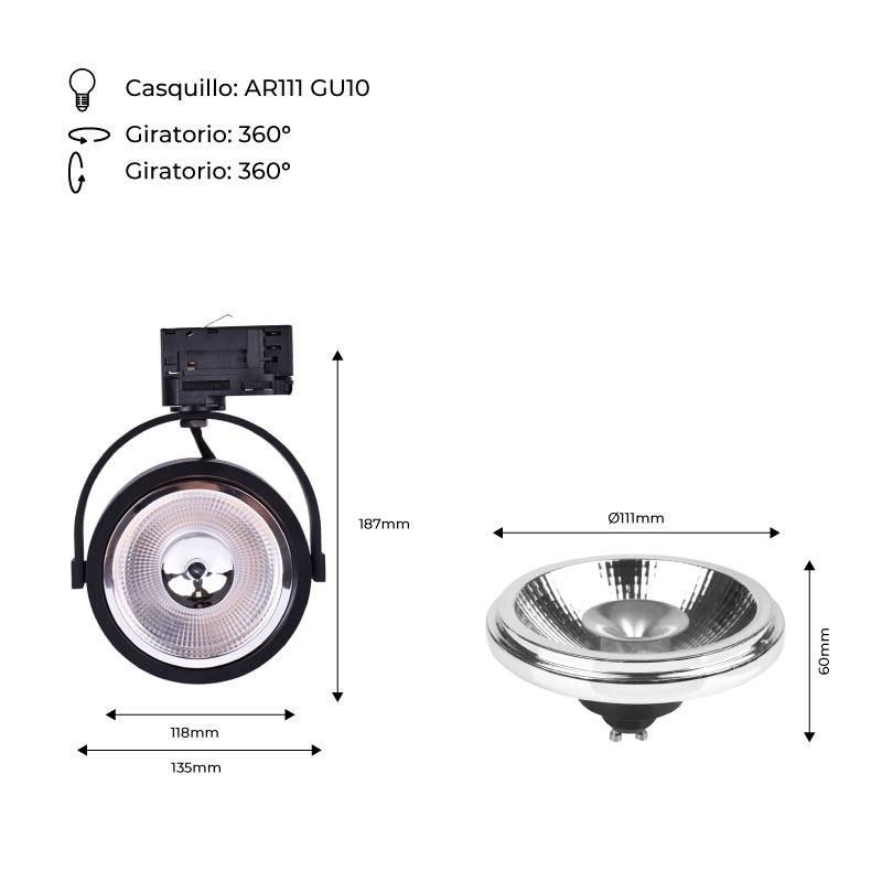 Confezione Faretto Led A Binario Fasi Lampadina Led Ar Gu