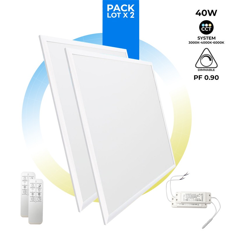 Pack 2 pannelli LED slim CCT dimmerabili con telecomando - 60x60cm - 40W