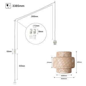 Lampada a sospensione in vimini "Onna" con interruttore e spina