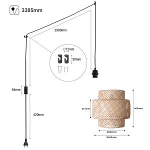 Lampada a sospensione in vimini "Onna" con interruttore e spina