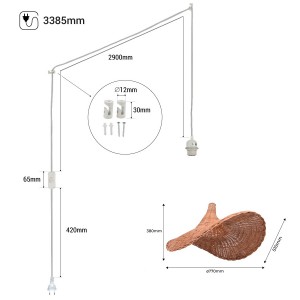 Lampada a sospensione in vimini "Tien" con interruttore e spina