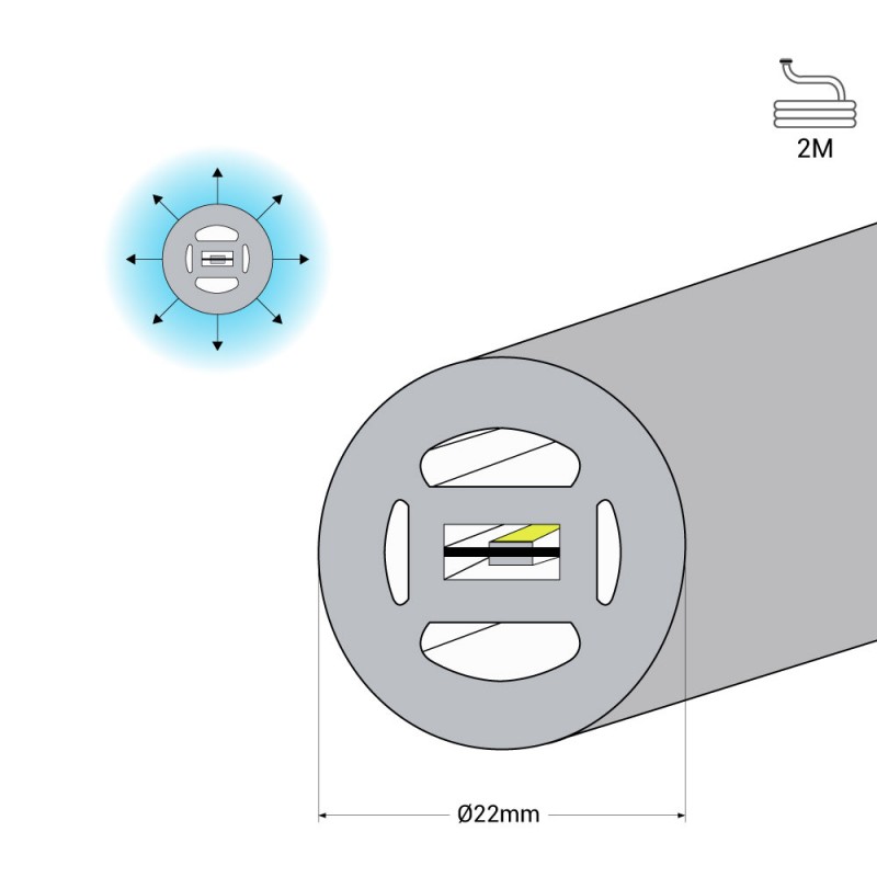 Neon LED flex 360° circolare - 2 metri - 24V DC - IP65