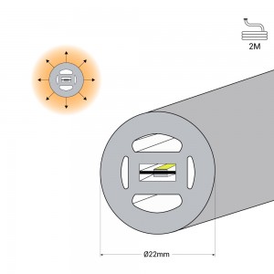 Neon LED flex 360° circolare - Ø22mm - 2 metri - 24V DC - 240Ch/m - 19,2W/m - IP65