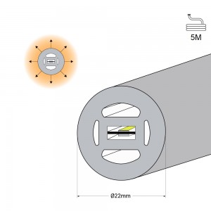 Neon LED flex 360º circolare - Ø22mm - 5 metri - 24V DC - 240Ch/m - 19,2W/m - IP65