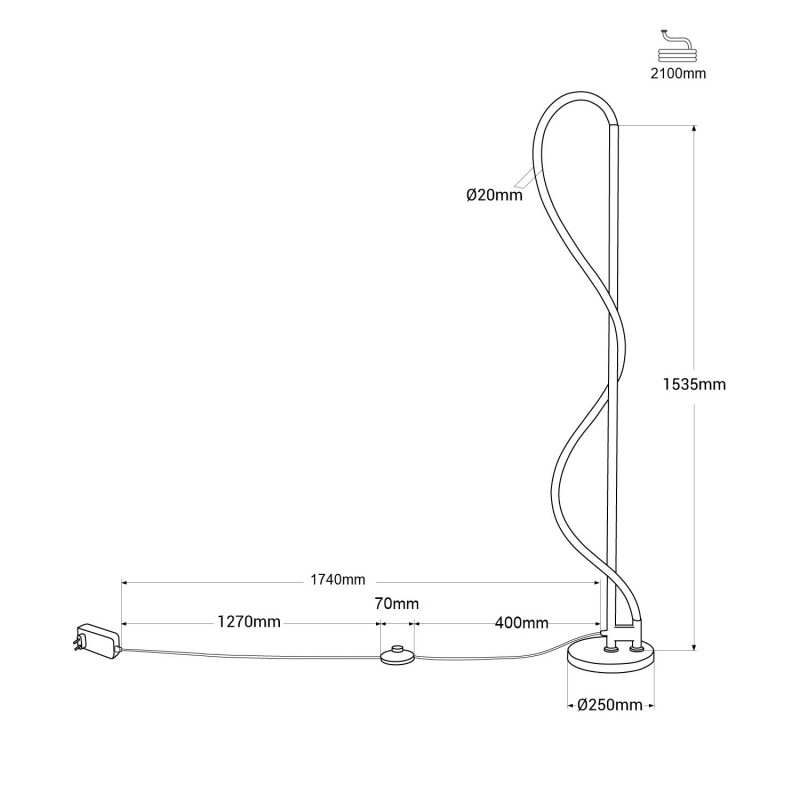 Lampada da terra moderna neon ondulato Corda - 360º - Dimmerabile - 30W -  3000K