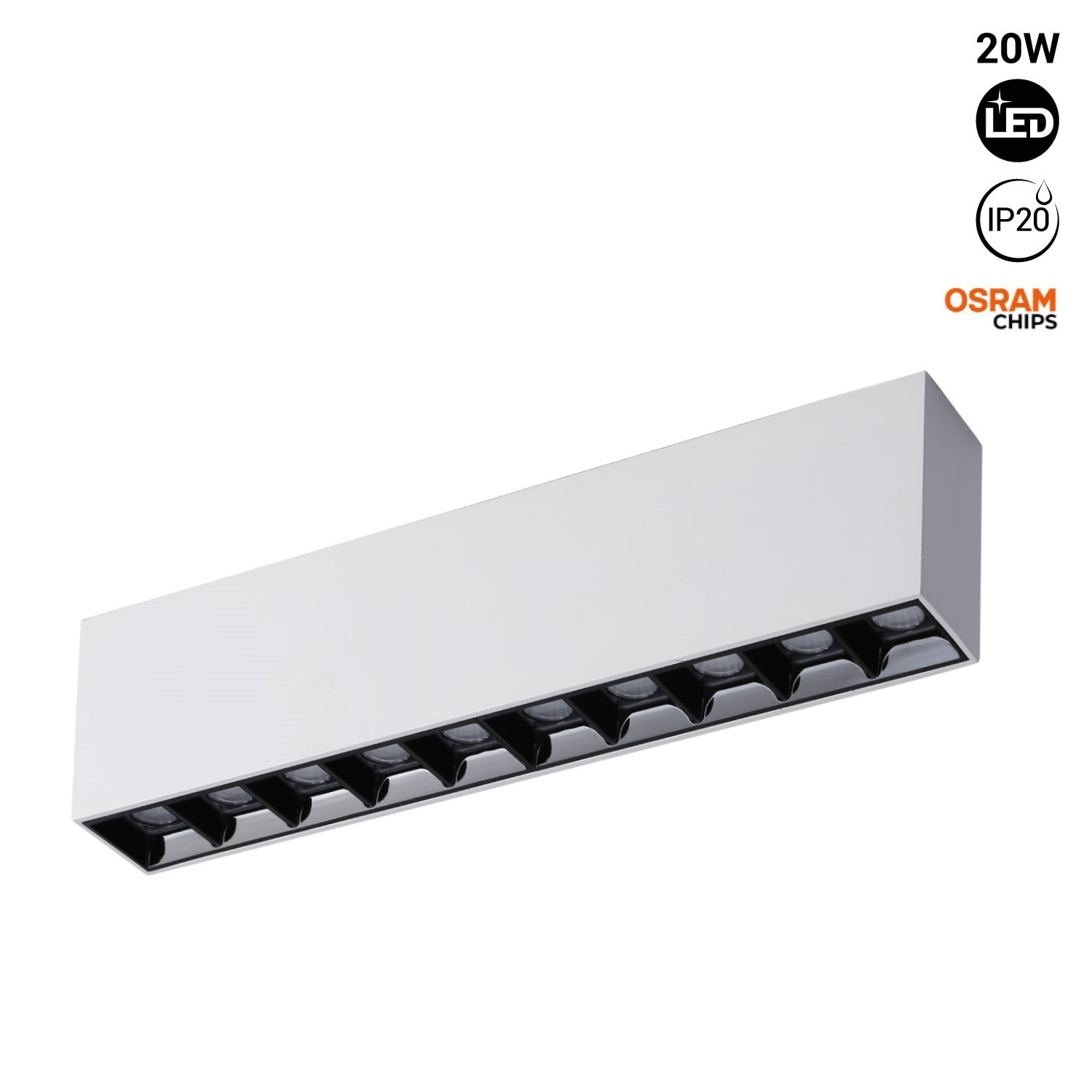 Faretto lineare LED bianco da superficie - 20W -UGR18 -OSRAM