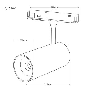 Faretto LED a binario magnetico 48V - 18W - Nero