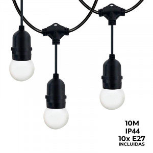 Kit ghirlanda luminosa per esterni 10 metri + 10 lampadine LED E27 1W - IP44 - Bianco caldo