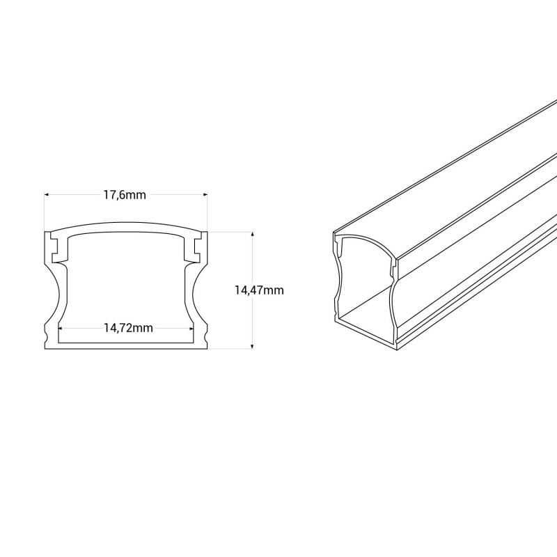 nastro LED a profilo rettangolare in alluminio 17,5 x 14,5 x 1000 mm