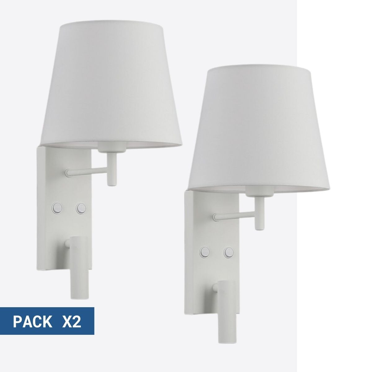 Pack x 2 - Applique da parete "NOAH" con luce di lettura a LED 3,4W - Bianco