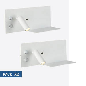 Pack x 2 - Lampada da lettura con porta USB "Kerta" - Doppia illuminazione - 3W+7W - Bianco