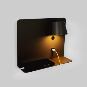 Pack x 2 - Lampada da lettura a parete con porta USB "BASKOP" - 6W - design orizzontale - Nero