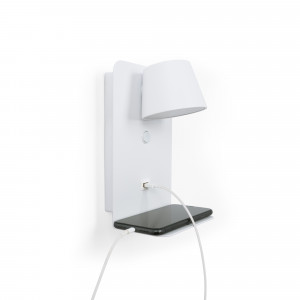 Pack x 2 - Lampada da lettura a parete con porta USB "BASKOP" - 6W - design verticale - Bianco