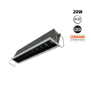 Downlight lineare LED da incasso 20W - UGR18 - CRI90 - Chip OSRAM - Bianco