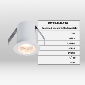 Downlight LED rotondo da incasso 2W - Chip Osram - UGR18 - Taglio Ø 25mm - Bianco