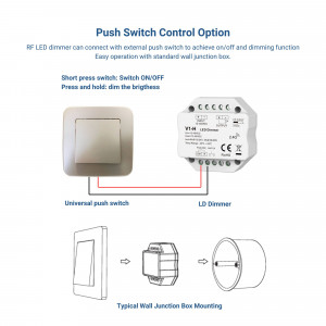 Controller monocolore 12-48V DC - 8A - RF 2.4G - dimmer PUSH - MINI - Skydance