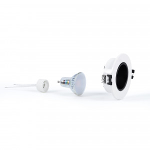 KIT Anello da incasso Ø90mm (bianco/nero) + Lampadina GU10 5,4W + Portalampada