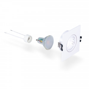 KIT Anello downlight quadrato 93x93mm (bianco) + Lampadina GU10 5,4W + Portalampada