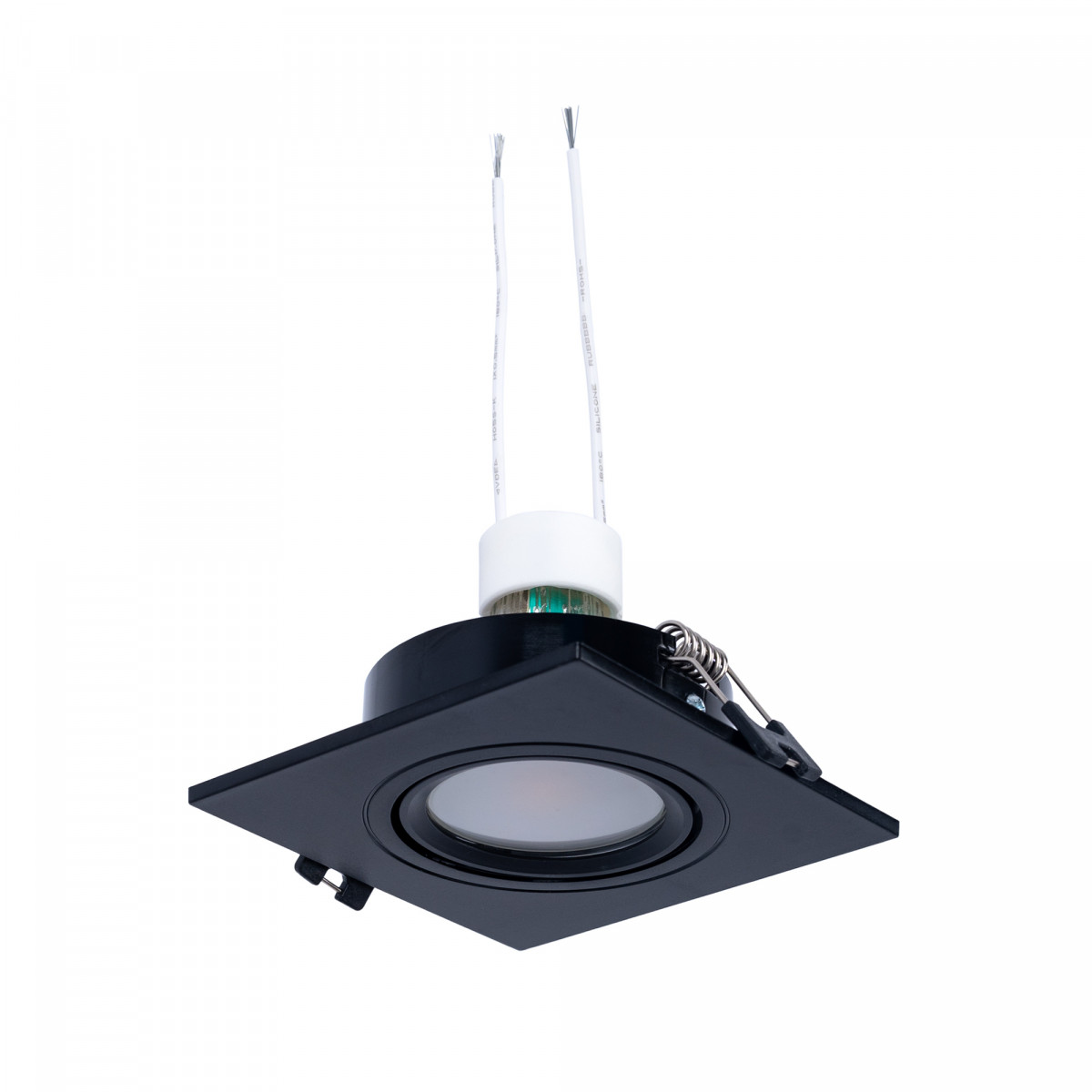 KIT Anello downlight quadrato 93x93mm (nero) + Lampadina GU10 5,4W + Portalampada