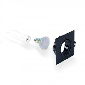 KIT Anello downlight quadrato 93x93mm (nero) + Lampadina GU10 5,4W + Portalampada