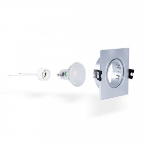 KIT Anello downlight quadrato 93x93mm (argento) + Lampadina GU10 5,4W + Portalampada