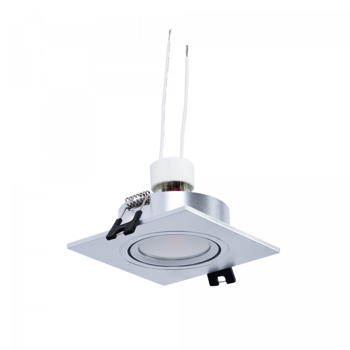 KIT Anello downlight quadrato 93x93mm (argento) + Lampadina GU10 5,4W + Portalampada