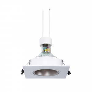 KIT Anello downlight quadrato 93x93mm (bianco/champagne) + Lampadina GU10 5,4W + Portalampada