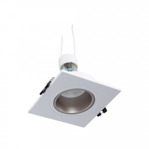 KIT Anello downlight quadrato 93x93 mm (bianco/champagne) + Lampadina GU10 5,4W + Portalampada