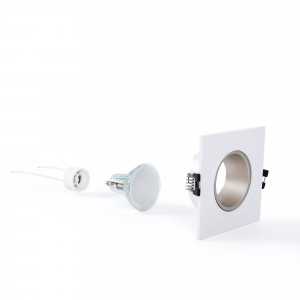 KIT Anello downlight quadrato 93x93mm (bianco/champagne) + Lampadina GU10 5,4W + Portalampada