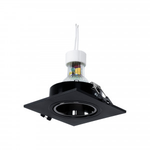 KIT Anello downlight quadrato 93x93mm (nero/grigio) + Lampadina GU10 5,4W + Portalampada