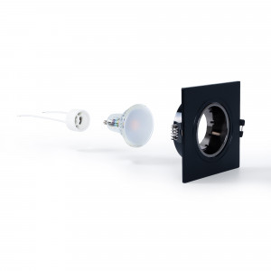 KIT Anello downlight quadrato 93x93mm (nero/grigio) + Lampadina GU10 5,4W + Portalampada