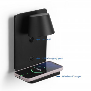 lampade da parete con porta USB "BASKOP W" - 6W - Base di ricarica wireless