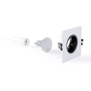 KIT Anello downlight quadrato 93x93 mm (grigio/bianco) + Lampadina GU10 5,4W + Portalampada