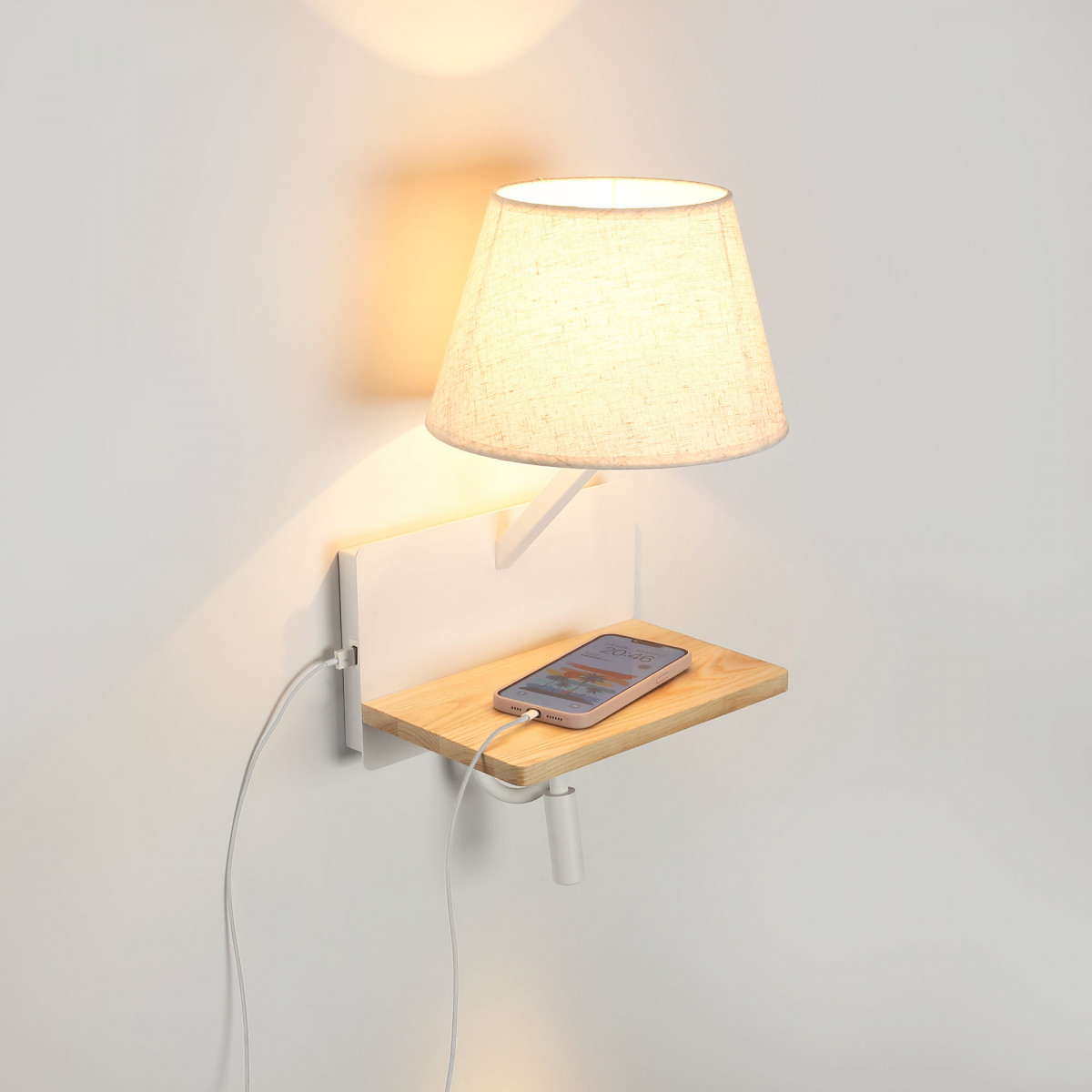 Lampada da parete "Artin" - Con faretto LED orientabile e porta USB - E27 + 3W