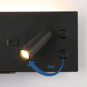 Lampada da lettura con porta USB "Kerta" (destra) - Doppia illuminazione - 3W+7W