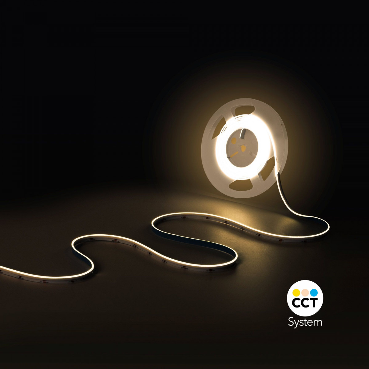 Striscia LED COB 24V DC CCT - Emissione laterale - 12W/m - 10mm - IP20 - Taglio 5cm - Rotolo da 5 metri