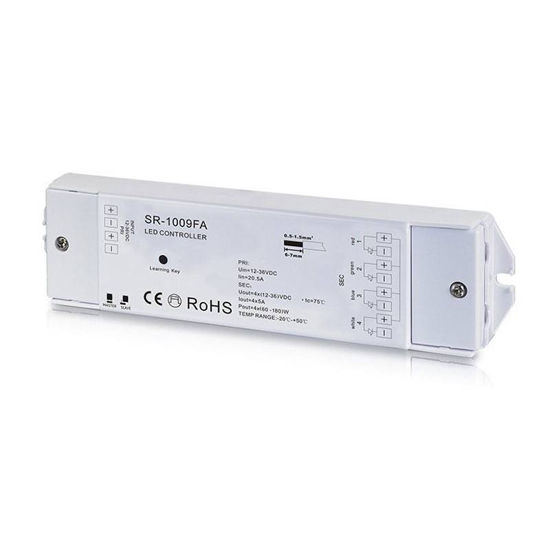 Controller PMW RGBW Dimmer 12-36V DC (4 canali, 5A/canale)